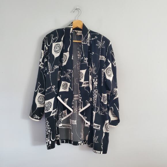 Peter Popovich Vintage Black & White Graphic Open Blazer 16 - Picture 2 of 9